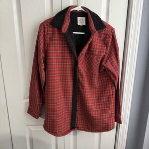 Tees2urdoor Red Black Tartan Plaid Flannel Sherpa Lined Shacket Women's Size M